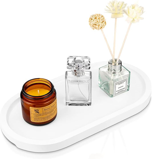 Bamboo Vanity Tray 11.4x6.2 inches, Decorative Vanity Tray for Bathroom Countertop Toilet Tank Farmhouse, White