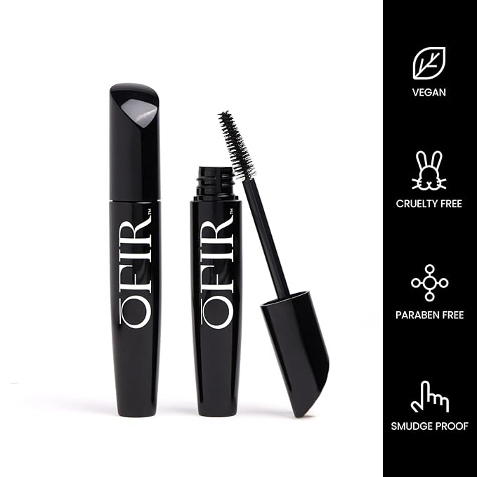 OFIR Smudge Proof Mascara Black | Long-Lasting Volume & Lift | No Smudge, No Flake | Vegan Formula with Cone-Shaped Brush | Lightweight Texture for a Clean, Defined Look | 1 Count