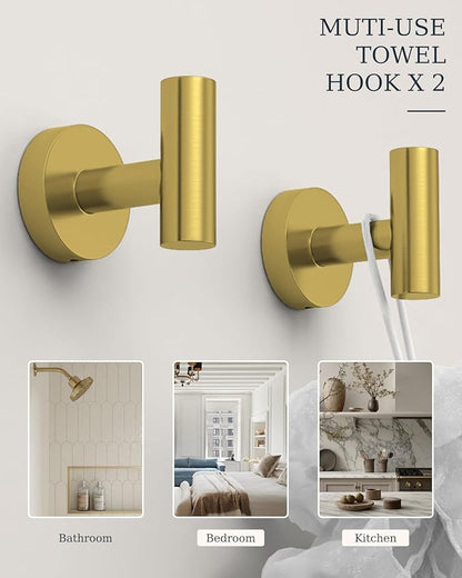 Brushed Gold Bathroom Accessories Set, SUS304 Stainless Steel 6 Pieces Bathroom Hardware Set, 16&26 Inch Bath Towel Bar Set, 2 Towel Hooks, Toilet Paper Holder, Towel Racks for Bathroom Wall Mounted