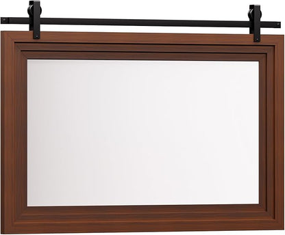 ALBAD Farmhouse Wood Framed Wall Mirror, Natural Wood and Framed Wall Mounted Bathroom Vanity Mirror for Farmhouse Decor, Vertical or Horizontal Hanging