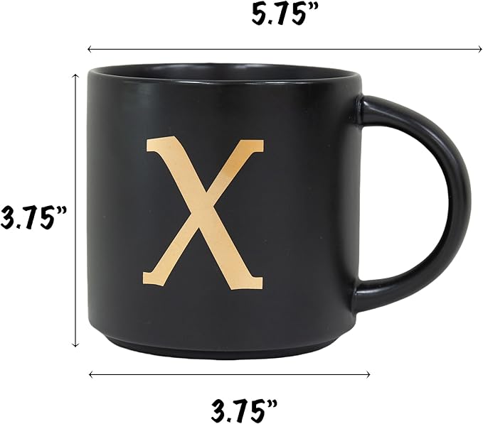 COLLECTIVE HOME - Monogram Ceramic Mugs, 15 oz Golden Initial Black Coffee Cups, Elegant Alphabet Tea Mugs, Elegant Personalized Mug with Gift Box, Unique Mug with Double Side Capital Lette (X)
