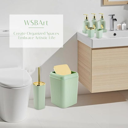 17PCS Bathroom Accessory Set Bathroom Set Green Bathroom Decor,Toilet Brush, Trash Can, Qtip Holder Dispenser& 3PCS Soap Dispenser