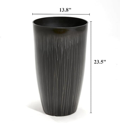 Worth Garden 23.5" H. Large Plastic Planters - Set of 2 Gradient Black Glossy Smooth Finish - Tall Plant Pots for Indoor & Outdoor Use - Decorative Lightweight Flower Pots for Front Porch, Patio, Deck