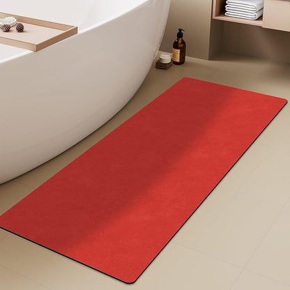 Christmas Bath Mat, Red Bathroom Rugs Non Slip Washable Thin Absorbent Bath Mat Fits Under Door Bathroom Floor Mat Perfect for Bath, Shower, or Sink 24"x70" Red