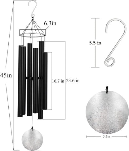 ASTARIN Outdoor Deep Tone,45Inch Sympathy Wind Chimes for Outside with 6 Tubes Tuned Relaxing Melody,Memorial Wind Chimes Large for Mom,Garden Decor,Black