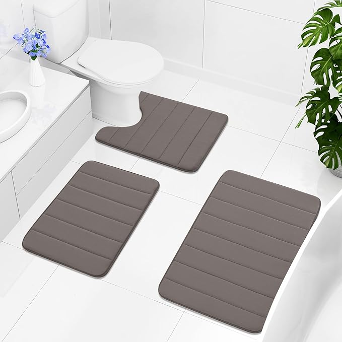 Buganda Memory Foam Bath Mat, 24" x 16", Ultra Soft and Non-Slip Bathroom Rugs, Water Absorbent and Machine Washable Bath Rug for Bathroom, Shower, and Tub, Taupe