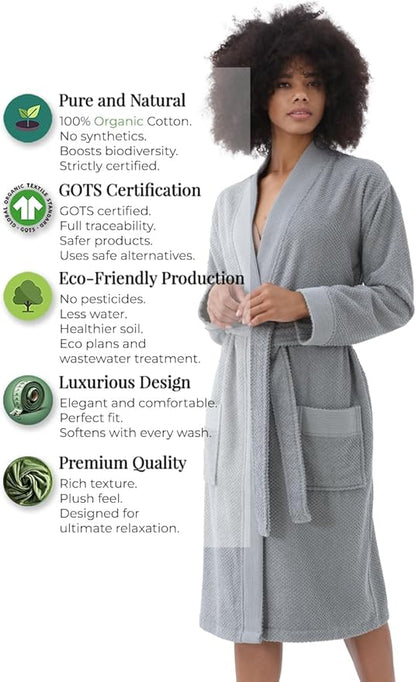 Organic Turkish Cotton Terry Hooded Kimono Bathrobe, Robe for Women