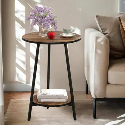 Side Table - Rustic End Couch Tables - Waterproof Metal Frame, Scratch-Resistant - Vintage Wood Color Tables for Sofa Living Room Bedroom Bedside Coffee Small Spaces