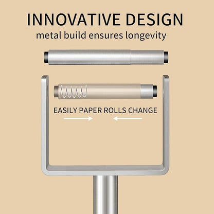 YUMORE Toilet Paper Holder Free Standing, Stainless Steel Toilet Paper Stand, Weighted Base Floor Tissue Roll Holder for Bathroom, Brushed Nickel 200UP