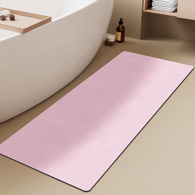 Pink Bath Mat, Bathroom Rugs Non Slip Washable Thin Absorbent Quick Dry Bath Mat Fits Under Door Bathroom Floor Mat Perfect for Bath, Shower, or Sink 17"x59" Pink