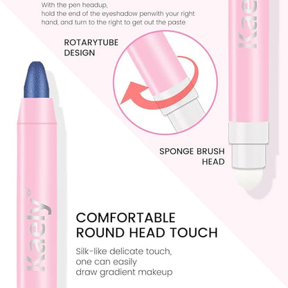 evpct 1Pcs Midnight Blue Shimmer Cream Eye Shadow Brightener Sticks for Eyes Waterproof Pigmented, Double Ended Cream Eyeshadow Stick Pencil Pen with Applicator, Eye Shadow Palette Highlighter Makeup