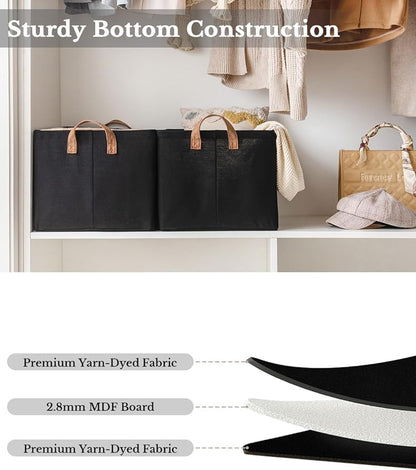 StorageWorks Storage Bins, Fabric Storage Bins for Shelves, Extra Large Storage Baskets with Metal Frame, Closet Baskets and Bins with Handles, Jumbo, Black, 2-Pack