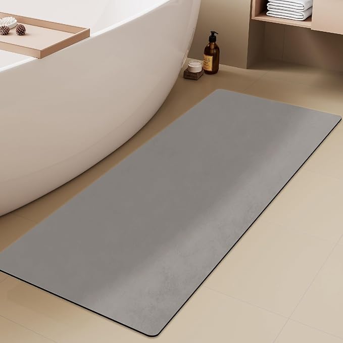 Bathroom Mat Quick Dry, Bathroom Rugs Non Slip Washable Thin Absorbent Bath Mat Fits Under Door Bathroom Floor Mat Perfect for Bath, Shower, or Sink 17"x59" Light Grey