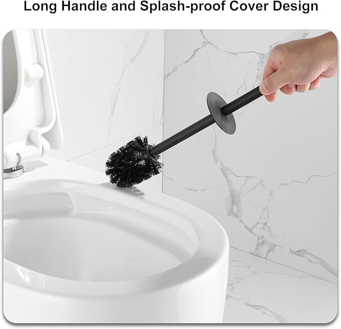 BGL Square Toilet Brush with Holder,Stainless Steel Rubber Painted Toilet Bowl Brush and Holder for Bathroom,2 Cleaner Brush Heads,Gold