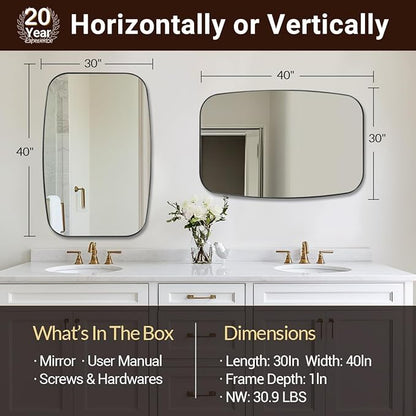 ANDY STAR 30x40” Black Bathroom Mirror, Oblong Vanity Mirror with Stainless Steel Metal Frame, Matte Black Oval Mirror for Over Sink, Modern Anti Rust Wall Mounted