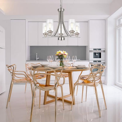 BONLICHT 5 Lights Traditional Chandelier Brushed Nickel Kitchen Island Dining Room Lighting Fixtures Hanging Seeded Glass Pendant Light Modern Flush Mount Ceiling Light for Living Room Bedroom Foyer