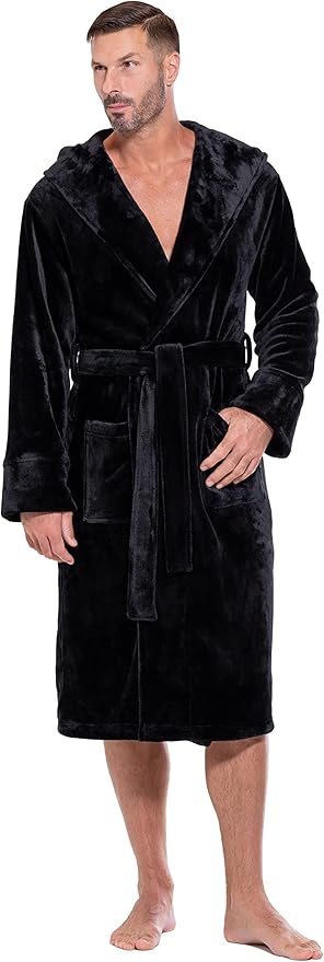 Turquaz Plush Robes For Men, Soft Fuzzy Hooded Mens Bathrobes, Long Comfy Robe For Men
