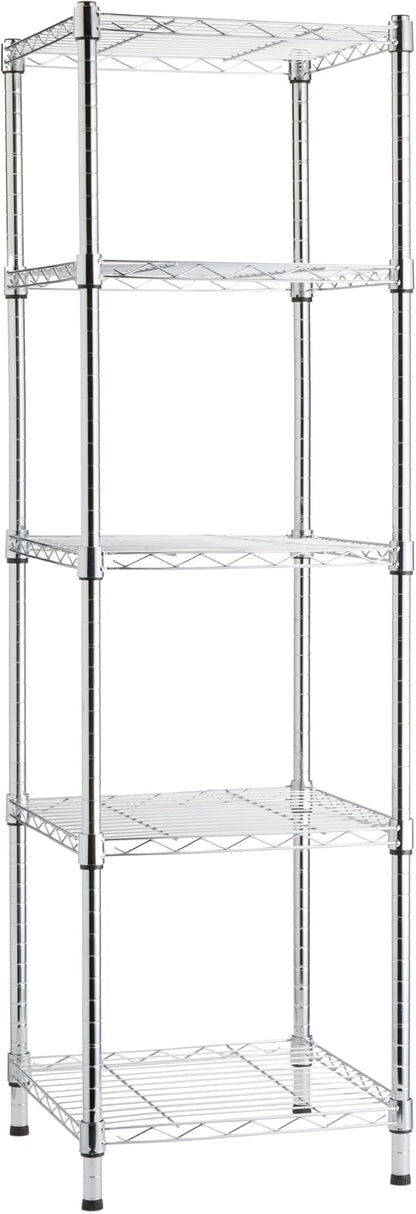 Amazon Basics 5-Shelf Tower Adjustable Storage Shelving Unit, Chrome, 16 D x 16 W x 54 H in