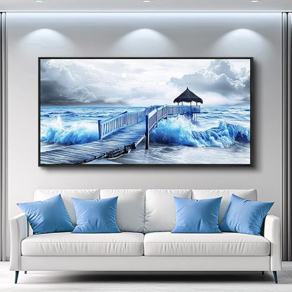 ZUITINGHUA Large Black Framed Wall Decor For Living Room Canvas Wall Art For Office Modern Wall Decorations For Bedroom Ocean Landscape Painting Black And White Pictures Artwork Home Decor 24x48 In