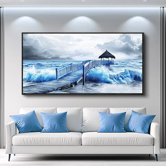 ZUITINGHUA Black Framed Canvas Wall Art For Living Room Large Wall Decor For Office Bedroom Decoration Ocean Landscape Pictures Black And White Paintings Artwork Mural Aesthetic Home Decor 30x60 In