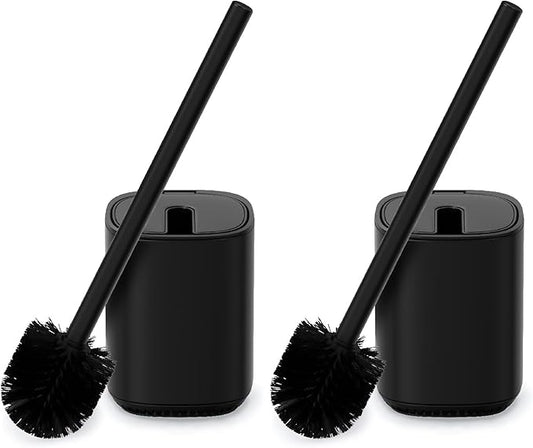 Toilet Brush and Holder Set Toilet Bowl Brush Stainless Steel Automatic Toilet Bowl Cleaner Brush with Durable Bristle Head Toilet Cleaning Brush for Bathroom 2 Pack Set Black