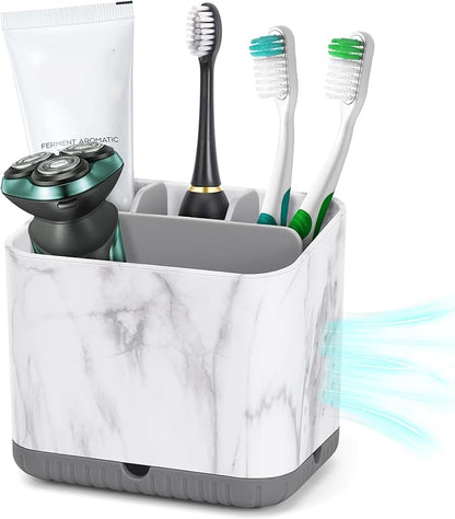 Toothbrush Holders for Bathrooms, Tooth Brush Holder for Bathroom Countertop Organizer, Kids Electric Toothbrush and Toothpaste Holder (Grey Marble Grain)