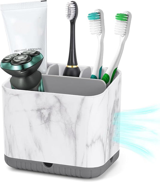 Toothbrush Holders for Bathrooms, Tooth Brush Holder for Bathroom Countertop Organizer, Kids Electric Toothbrush and Toothpaste Holder (Grey Marble Grain)