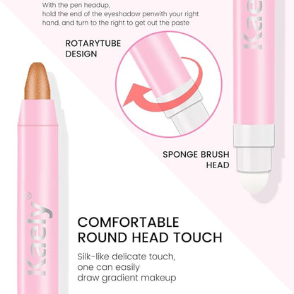 evpct 1Pcs Bronze Gold Shimmer Cream Eye Shadow Brightener Sticks for Eyes, Double Ended Cream Eyeshadow Stick Pencil Pen with Applicator, Eye Shadow Palette Highlighter Makeup Waterproof Pigmented 05