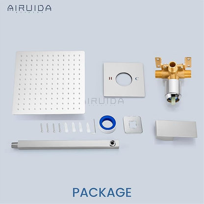 Airuida Shower Faucet Set Bathroom Rain Shower System SUS304 Stainless Steel Single Handle With Male Threads Rough-in Valve Shower Trim Kit 12 Inch Wall Mount Shower Head Chrome Polish