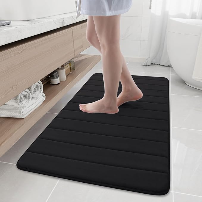 Buganda Memory Foam Bath Mat, 47" x 24", Ultra Soft and Non-Slip Bathroom Rugs, Water Absorbent and Machine Washable Bath Rug Runner for Bathroom, Shower, and Tub, Black