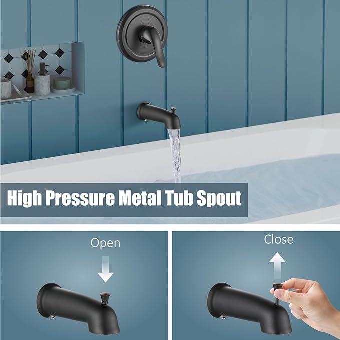 Aolemi Tub Shower Faucet Set with Tub Spout Rain Shower Head System Shower Trim Kit Pressure Rough-in Valve Included ABS 8 Setting Dual Shower Head and Handheld Spray Oil Rubbed Bronze