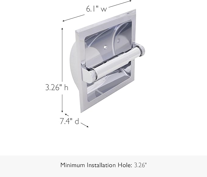 Design House Millbridge Toilet Paper Holder, Recessed, Fits Mega Rolls, Standard Wall Mount, Concealed Screws, Easy Installation, Polished Chrome, 6.1 in L x 7.4 in W x 3.26 in H, 533125