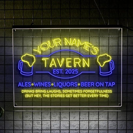 Custom Bar Neon Sign Beer Home Bar Lights Man Cave Acrylic Table LED Personalized Name Tavern Lighted Signs for Men Restaurant Coffee Workshop Garage Poker Signs Gifts