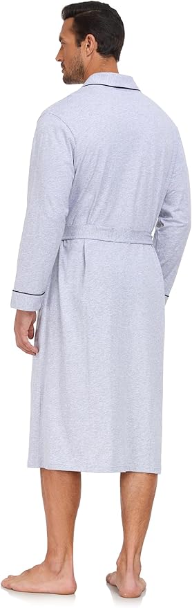 COLORFULLEAF Mens 100% Cotton Robes Lightweight Summer Long Bathrobe Sleepwear Soft Knit Spa Robe with Pockets