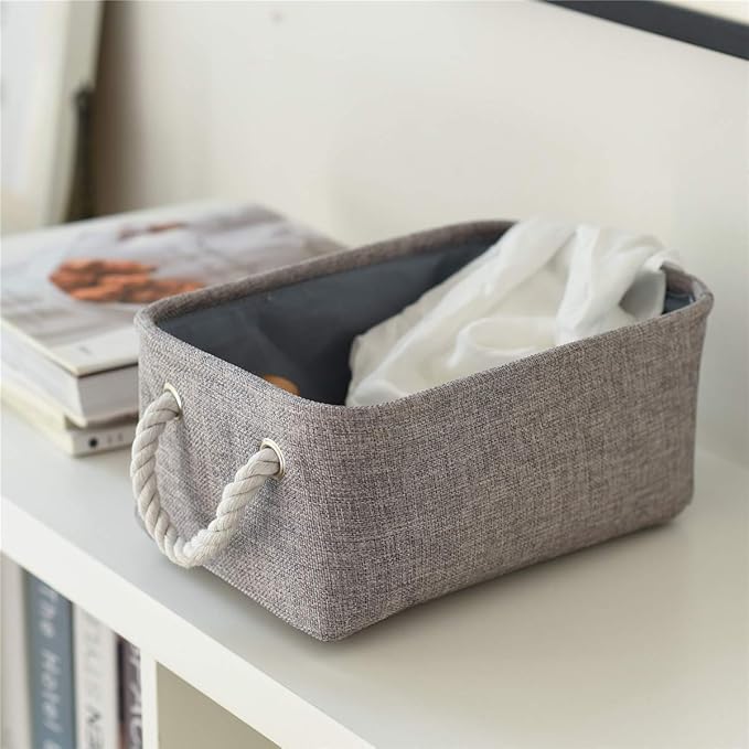 TheWarmHome Storage Bins Basket - Storage Baskets for Organizing Shelves,Home Closet Organizer for Book Shelf Organization,Fabric Storage Cubes,Medium Decorative Grey Basket Gift