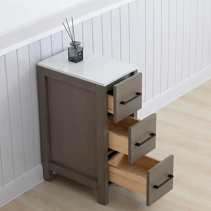 Vanity Art 12 Inch Bathroom Cabinet 3 Dove-Tailed Drawers with Engineered Marble Top Side Storage Organizer Freestanding Single Vanity VA3112-DG