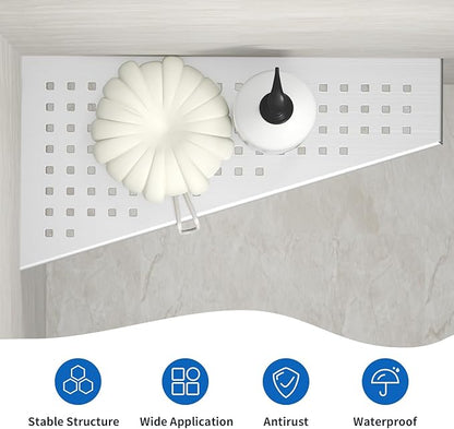 Corner Shower Shelf 2PCS, Trapezoid Shaped Bathroom Shelves 12'' for Tiled Wall, 304 Stainless Steel Grout in Shelf, No Drilling Needed (Silver)