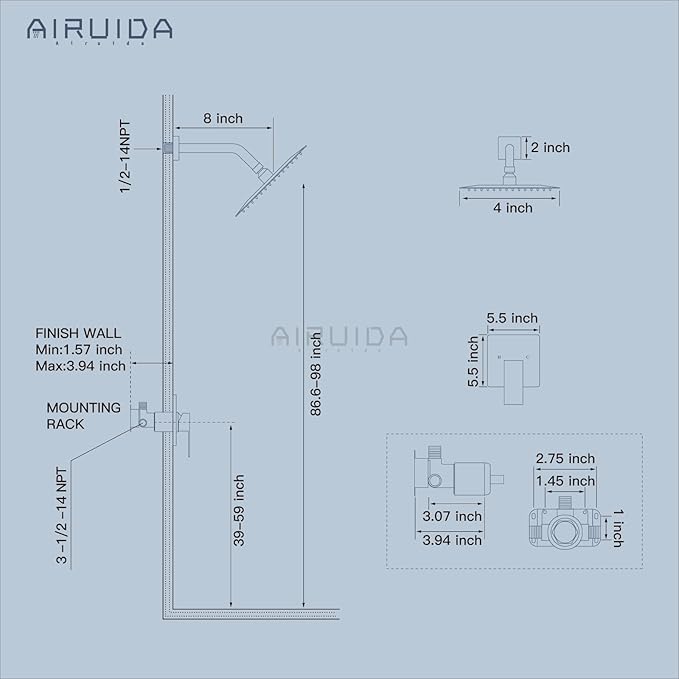 Airuida Shower Faucet Set Bathroom Rain Shower System SUS304 Stainless Steel Single Handle With Male Threads Rough-in Valve Shower Trim Kit 4 Inch Wall Mount Shower Head Brushed Nickel