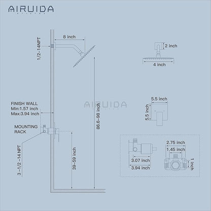 Airuida Shower Faucet Set Bathroom Rain Shower System SUS304 Stainless Steel Single Handle With Male Threads Rough-in Valve Shower Trim Kit 4 Inch Wall Mount Shower Head Brushed Nickel