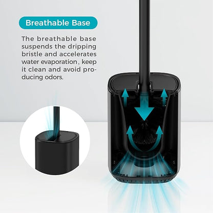 Toilet Brush and Holder Set Toilet Bowl Brush Stainless Steel Automatic Toilet Bowl Cleaner Brush with Durable Bristle Head Toilet Cleaning Brush for Bathroom 2 Pack Set Black