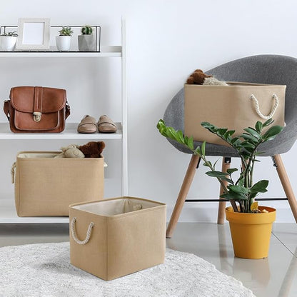 TheWarmHome Organization and Storage Basket for Organizing - 3 Pack 16x12x12 inch Cube Fabric Storage Cubes, Storage Bin for Shelves Gift Closet Organizer Cloth Toy (Beige)