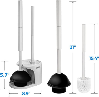 2 in 1 Toilet Plunger and Brush Set,Extended Handle Plunger,Toilet Bowl Brush Plunger Set,Bathroom Cleaning Tools,Cleaning Brush,Toilet Brush Plunger Combo,Cream Grey（21inch）
