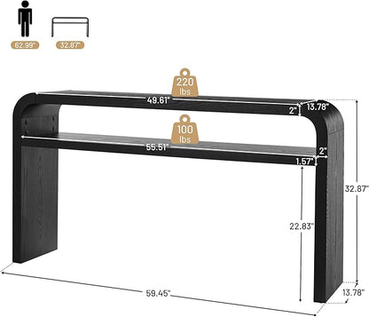 BECHAEO 59-Inch Long Console Table, 2-Tier Thickened Narrow Entryway Table, Farmhouse Console Tables Behind Couch, Retro Industrial Hallway Accent Tables for Living Room, Entrance