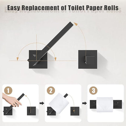 TQKAG Matte Black Bathroom Hardware Accessories Set 5 Pieces, Double Post Pivoting Toilet Paper Holder Set Stainless Steel Square Bathroom Towel Bar Holder Set Wall Mounted