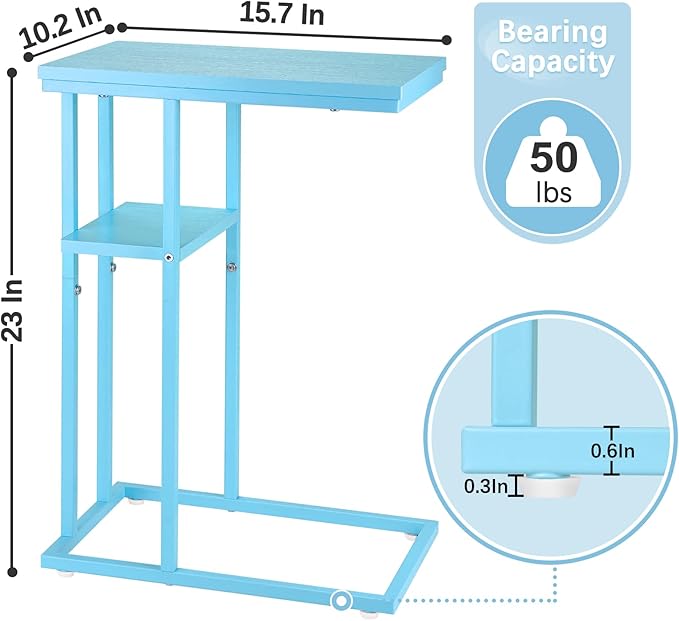 Yoobure C Shaped End Table, Side Table for Couch and Bed, Small Side Table for Small Spaces, Living Room, Bedroom, Rustic Snack Table