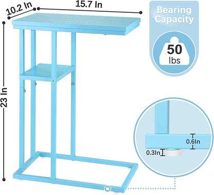 Yoobure C Shaped End Table, Side Table for Couch and Bed, Small Side Table for Small Spaces, Living Room, Bedroom, Rustic Snack Table