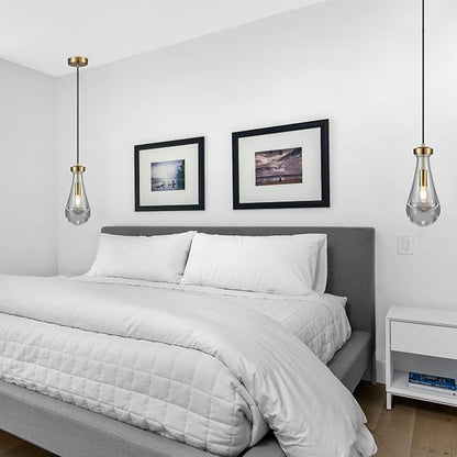 Raindrop Pendant Light Fixtures Set of 3, Brass Glass Pendant Lighting, Teardrops Modern Hanging Light for Entryway Foyer Kitchen Island Dining Living Room Hallway