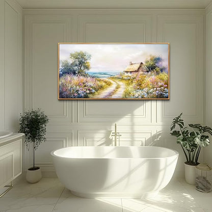 ZUITINGHUA Large Wood Framed Wall Decor For Living Room Canvas Wall Art For Office Modern Wall Decorations For Bedroom Country Road Landscape Painting Farmhouse Pictures Artwork Home Decor 24x48 In