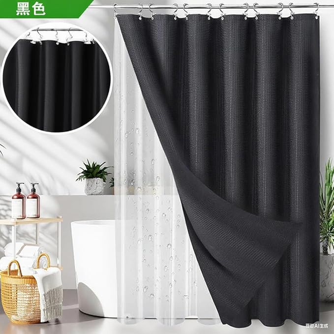Black Bathroom Set, 25 PCS Bathroom Accessories Set with Shower Curtains, Rugs, Trash Can, Toothbrush Holder, Soap Dispensers, Toothbrush Cup, Vanity Tray, Soap Dish, Toilet Brush, Qtip Holders