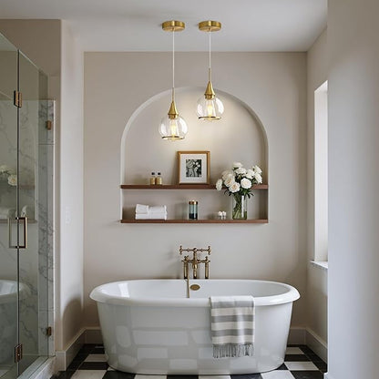 Pendant Light Fixtures Kitchen: 2 Pack Modern Gold Island Light with Clear Glass - 6 Inch Mid Century Globe Kitchen Lighting Chandeliers Ceiling for Foyer Bedroom